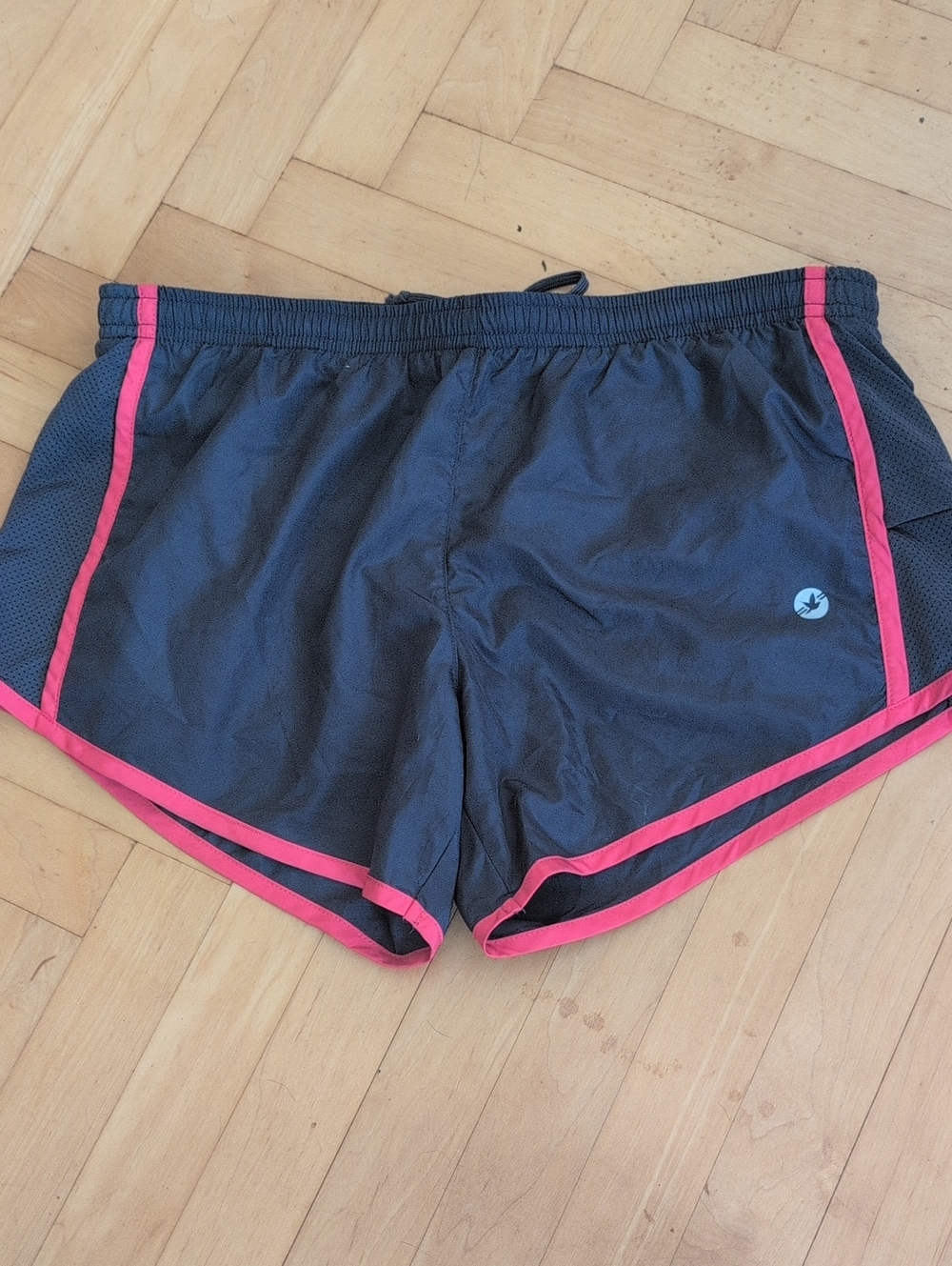 aerie Charcoal Gray Athletic Shorts with Pink Trim